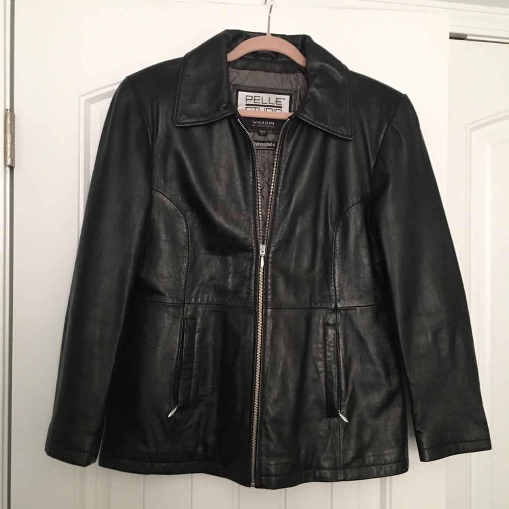 Black leather women’s jacket.